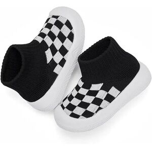 Kids Black and White Checkered Slip-On Shoes